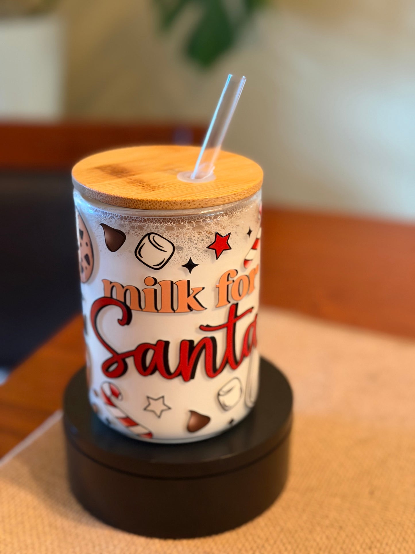 Premade 12oz Glass - Milk for Santa
