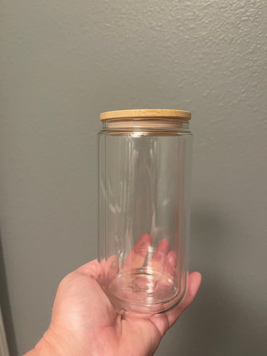 16 oz Glass Tumbler w/Bamboo Lid