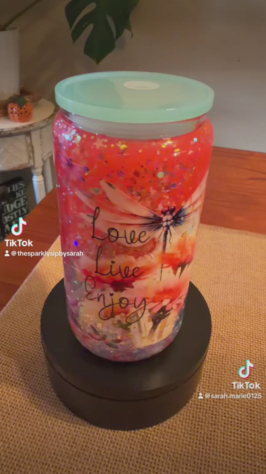 16oz Glass w/Handle - Lava Flow w/Glitter